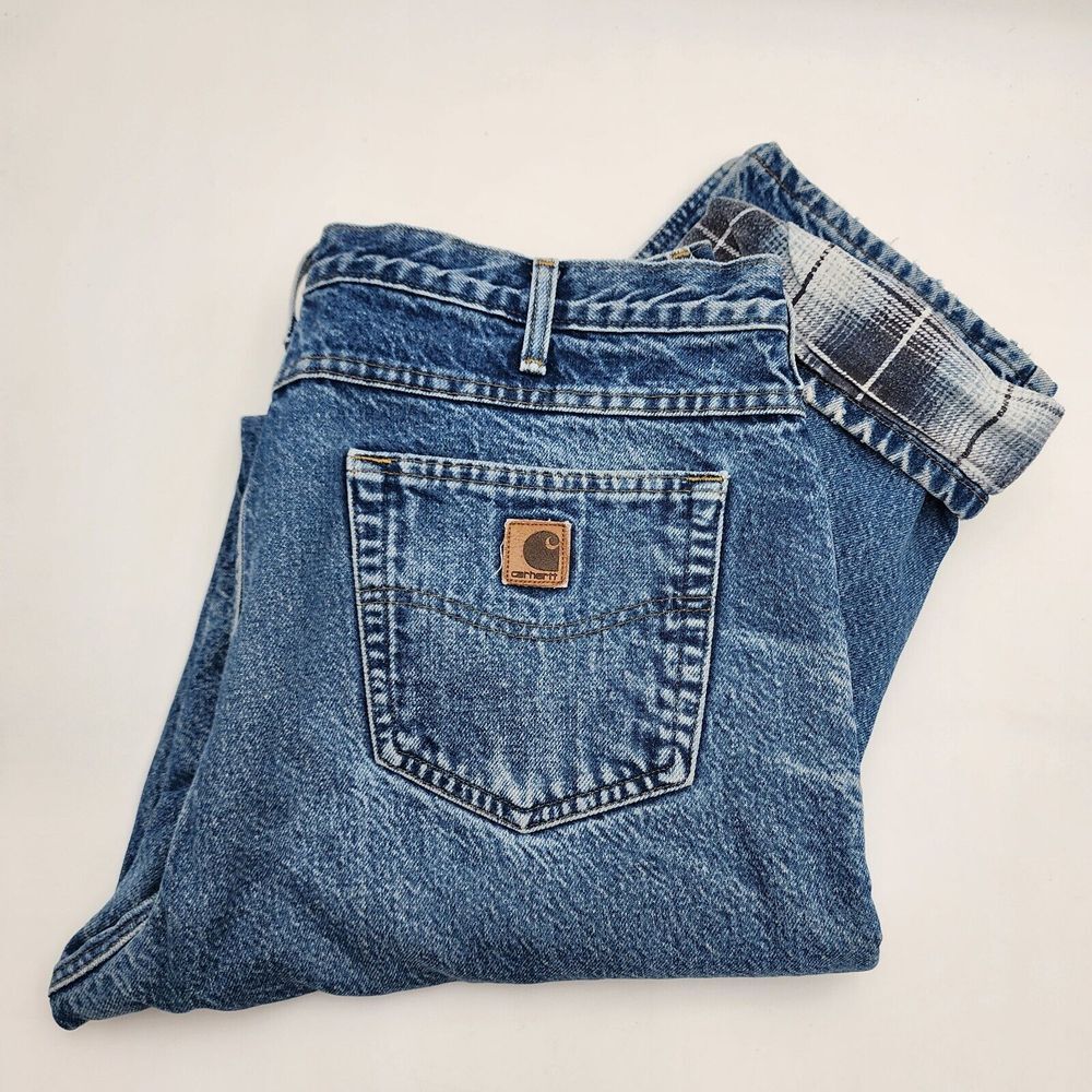 Carhartt Jeans Men 37x31 Blue Relaxed Fit Flannel Lined Denim Outdoors Workwear
